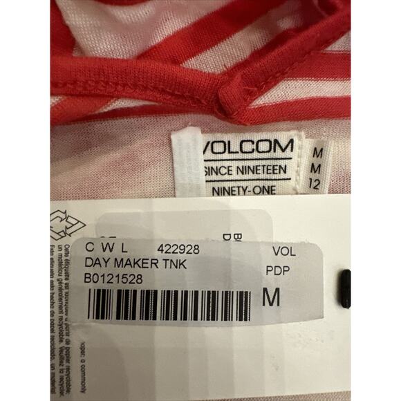 NEW Volcom Women's Medium Tank Top Strappy Back Red Stripes V Neck - Picture 5 of 5